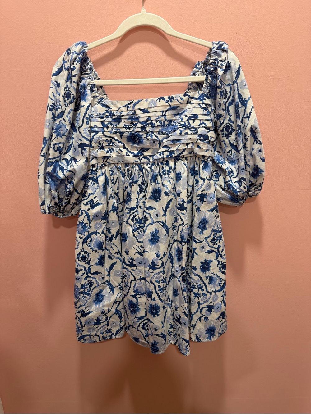Abercrombie & Fitch Blue and White Floral Square-Neck Mini Dress